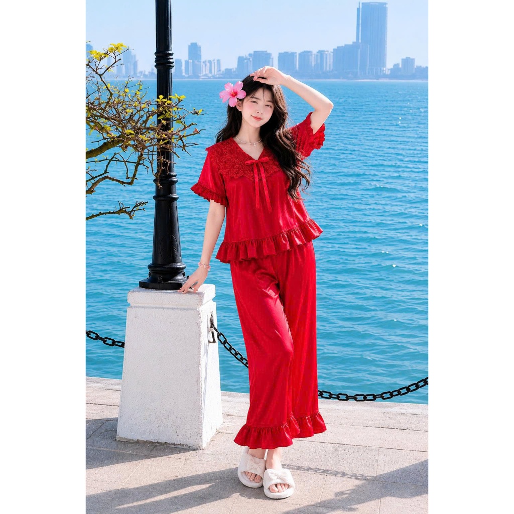HHD12 Bộ Đồ Ngủ Lụa Latin Mát Chất Liệu Cao Cấp Mềm Mịn Mướt Mát Trên Da Sang Trọng Dễ Giặt Bảo Quản Đơn Giản