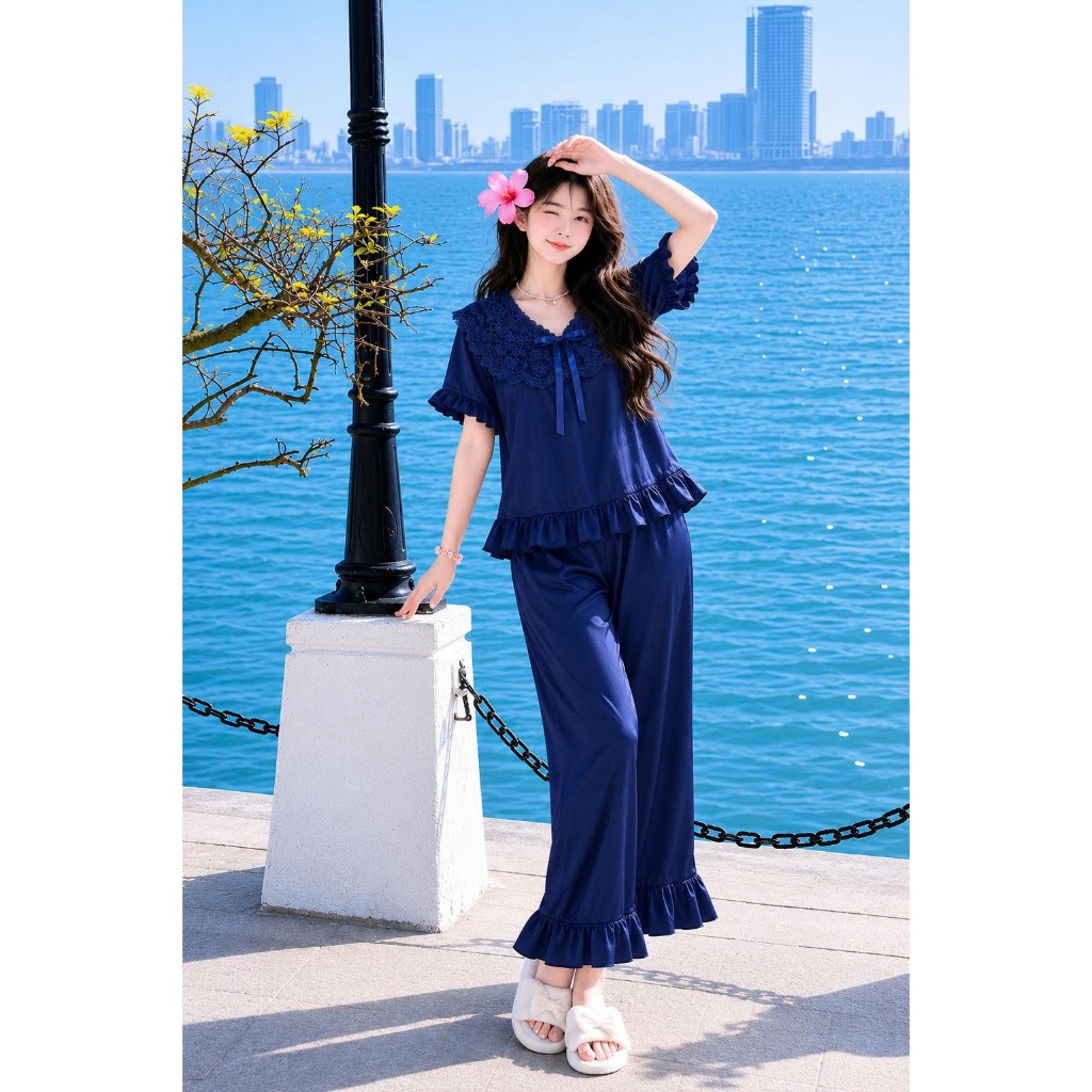 HHD12 Bộ Đồ Ngủ Lụa Latin Mát Chất Liệu Cao Cấp Mềm Mịn Mướt Mát Trên Da Sang Trọng Dễ Giặt Bảo Quản Đơn Giản