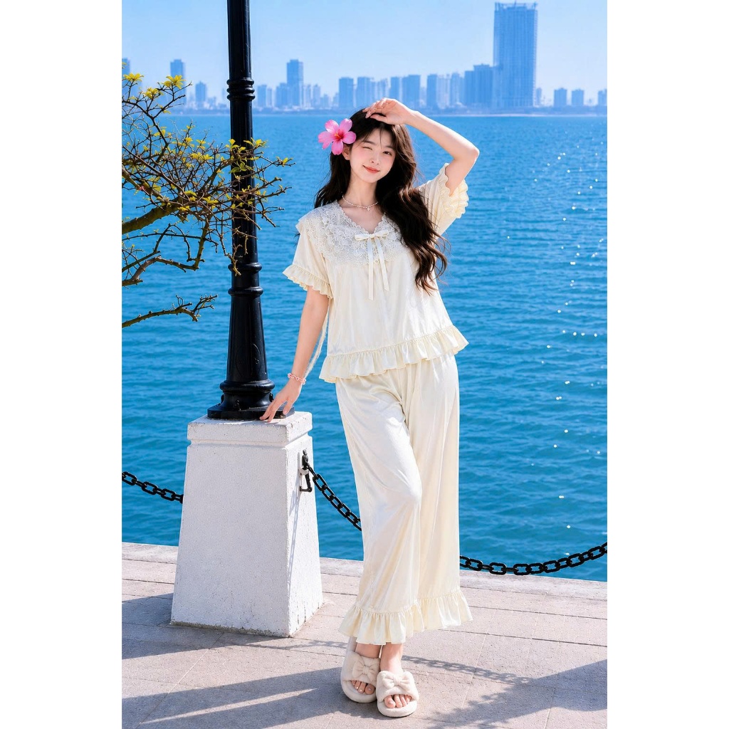 HHD12 Bộ Đồ Ngủ Lụa Latin Mát Chất Liệu Cao Cấp Mềm Mịn Mướt Mát Trên Da Sang Trọng Dễ Giặt Bảo Quản Đơn Giản