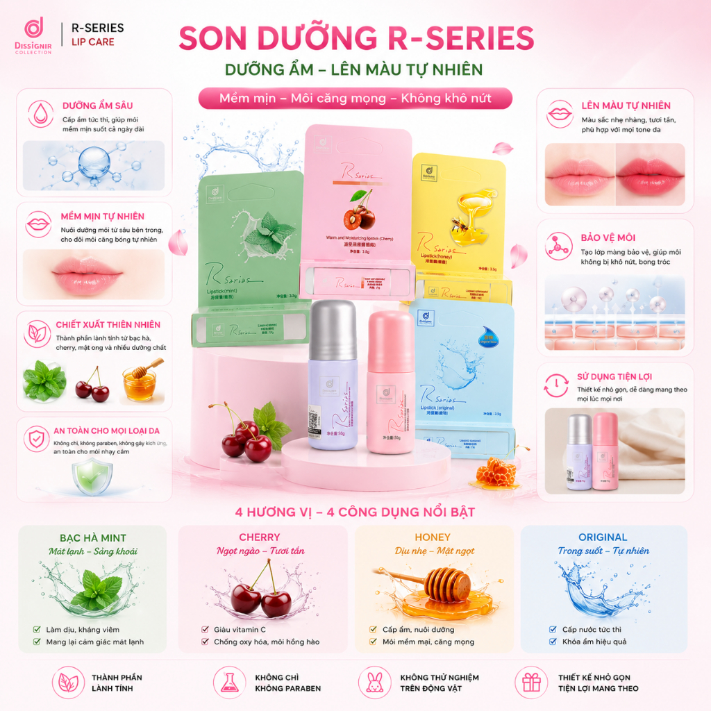 Son Dưỡng Môi R-Series Chính Hãng 3.5g - Dưỡng Ẩm、Chống Nứt Nẻ、Mềm Mịn、Hương Thơm D