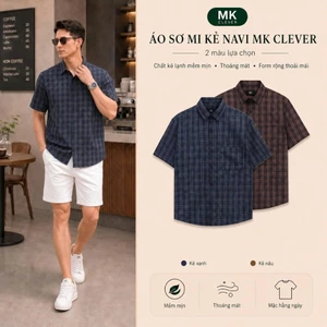 Áo Sơ Mi nam kẻ Navi MKCLEVER Chất kẻ lạnh Hàn mềm mịn, thoáng mát, chống nhăn, form rộng mặc hằng ngày