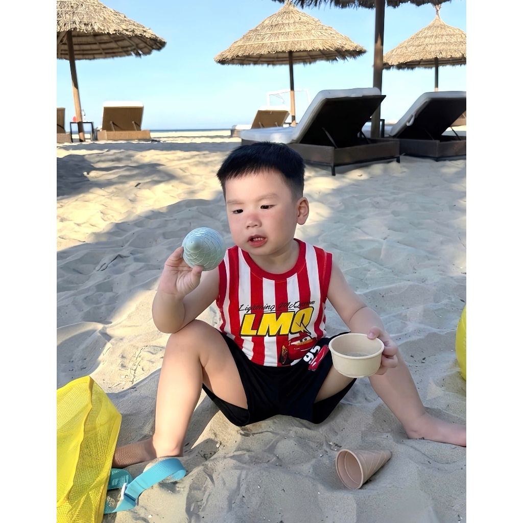 Bộ quần áo ba lỗ hoạ tiết ô tô chó cứu hộ, chất vải cotton mềm mịn ,  co dãn,thấm hút mồ hôi cho bé size 10-25kg