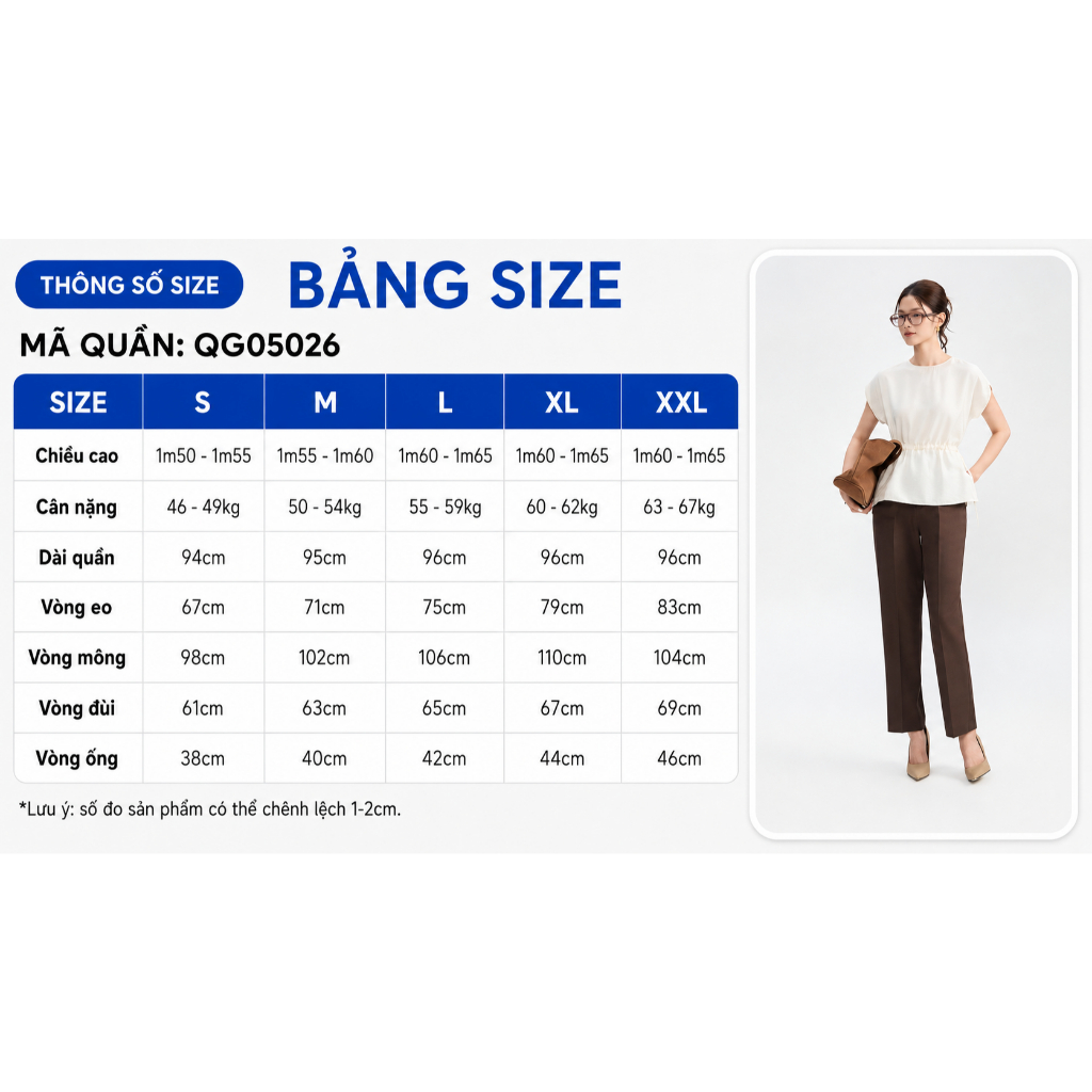 Quần Tây Nữ GUMAC Form Ống Đứng Ly Eo Nút Gỗ Poly Chéo Thanh Lịch QG05026