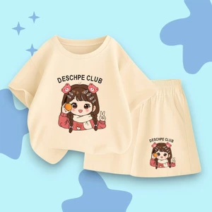 Set bộ quần áo cộc tay mùa hè hot trend vô cùng xinh xắn dành cho bé gái mẫu DESCHPE CLUB 10--53 KG