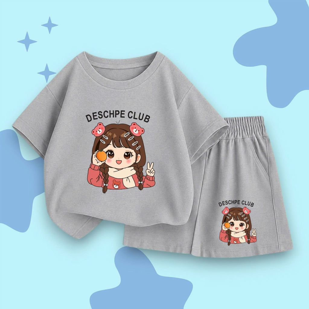 Set bộ quần áo cộc tay mùa hè hot trend vô cùng xinh xắn dành cho bé gái mẫu DESCHPE CLUB 10--53 KG
