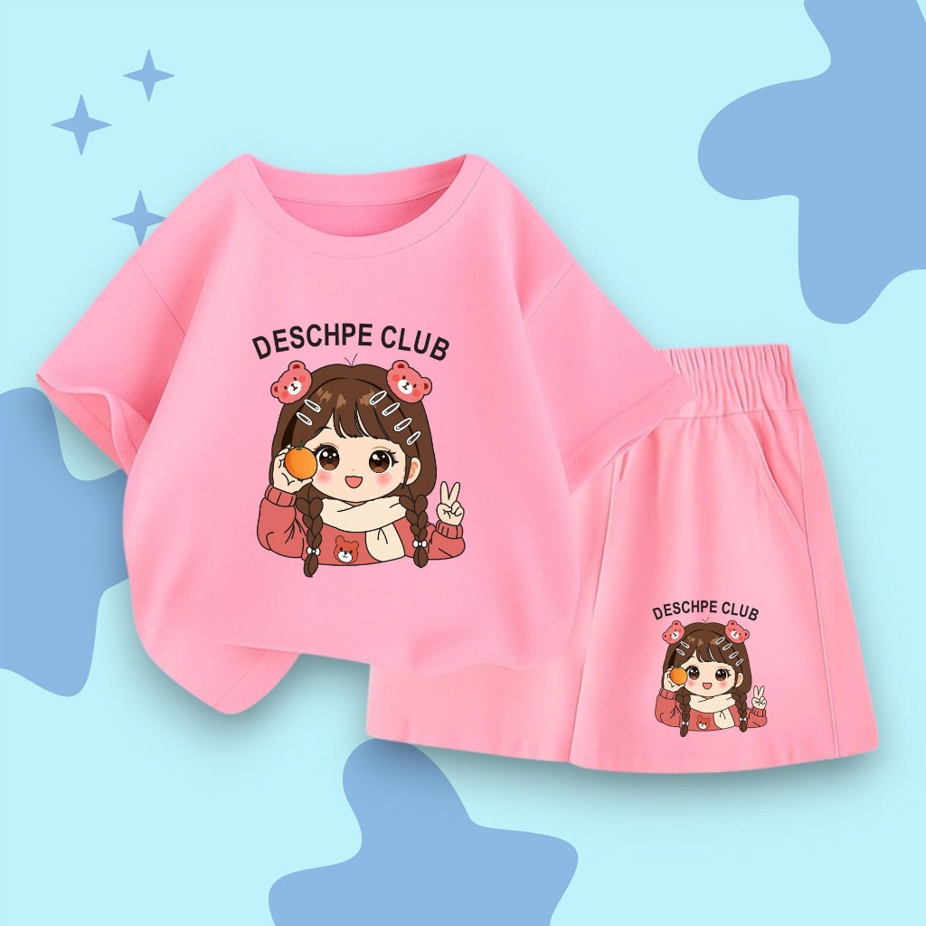 Set bộ quần áo cộc tay mùa hè hot trend vô cùng xinh xắn dành cho bé gái mẫu DESCHPE CLUB 10--53 KG