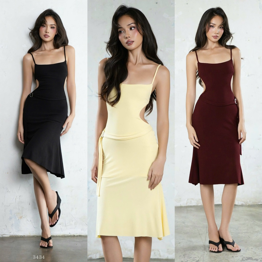 [MAISEY 3434] Đầm midi 2 dây hở lưng cut-out eo – váy đi tiệc tôn dáng, eo thon sang chảnh