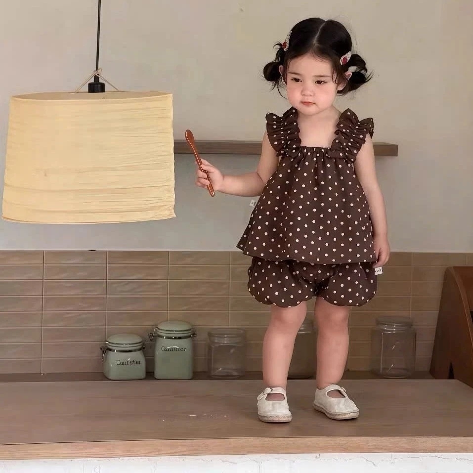 (Sẵn Hỏa Tốc) Set Hai Dây Tiểu Thư Tay Bèo Áo Babydoll Cổ Vuông Quần Short Bí Phồng - Đồ Đôi Mẹ Và Bé Gái