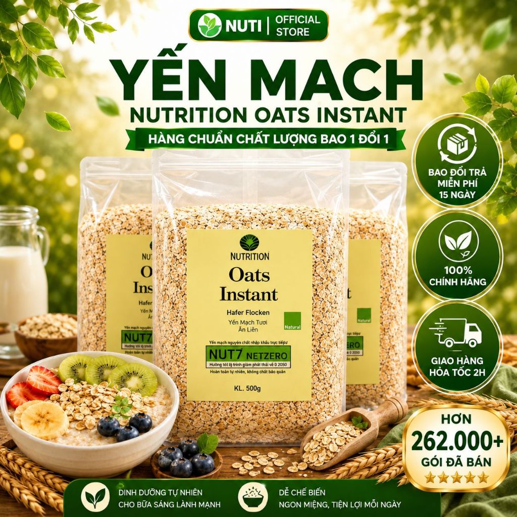 Yến Mạch Nutrition Oats Instant Cán Vỡ Cán Dẹt Gói 500g, Ăn Sáng Eat Clean Healthy Tập Gym Ăn Kiêng
