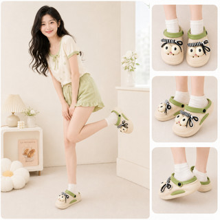 Sandal đi mưa mùa hè, đế dày, thoáng khí và thoải mái, trang trí mắt to dễ thương với dây thắt nút
