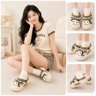 Sandal đi mưa mùa hè, đế dày, thoáng khí và thoải mái, trang trí mắt to dễ thương với dây thắt nút