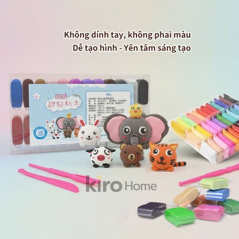 Bộ Đồ Chơi Đất Sét Tự Khô Siêu Nhẹ 12/24/36 Màu, Bộ Đất Nặn Cho Bé Sáng Tạo Tặng Kèm Dụng Cụ Tạo Hình