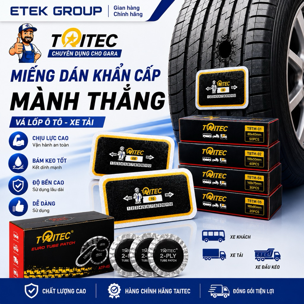 Miếng Vá Lốp Mành Thẳng TAITEC Chuyên Dụng Cho Gara - Vá Lốp Ô Tô Xe Tải Chịu Lực Cao, Bám Keo Tốt, Độ Bền Cao