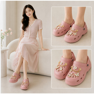 Sandal đi mưa mùa hè, đế dày thoáng khí hàng ngày thoải mái, trang trí nơ mắt to dễ thương