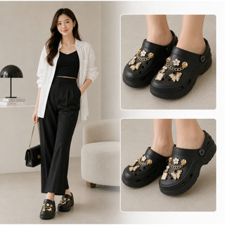 Sandal đi mưa mùa hè, đế dày thoáng khí hàng ngày thoải mái, trang trí nơ mắt to dễ thương