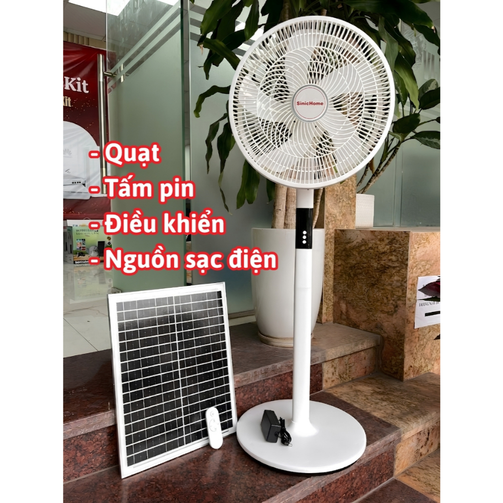 Quạt Năng Lượng Mặt Trời Tích Điện SinicHome Mẫu Cây Đứng, Chạy Êm Không Tiếng Ồn, 12 Cấp Độ Gió, Điều Khiển Từ Xa