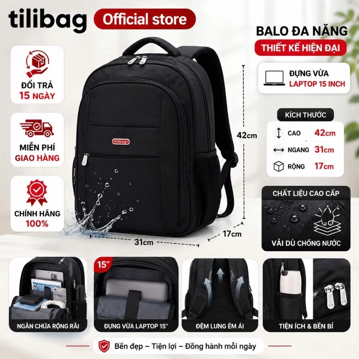 Balo nam to vải dù, balo nam du lịch vải dù sức chứa lớn, balo chống nước, balo nam đựng laptop đi học (BL11) – 6