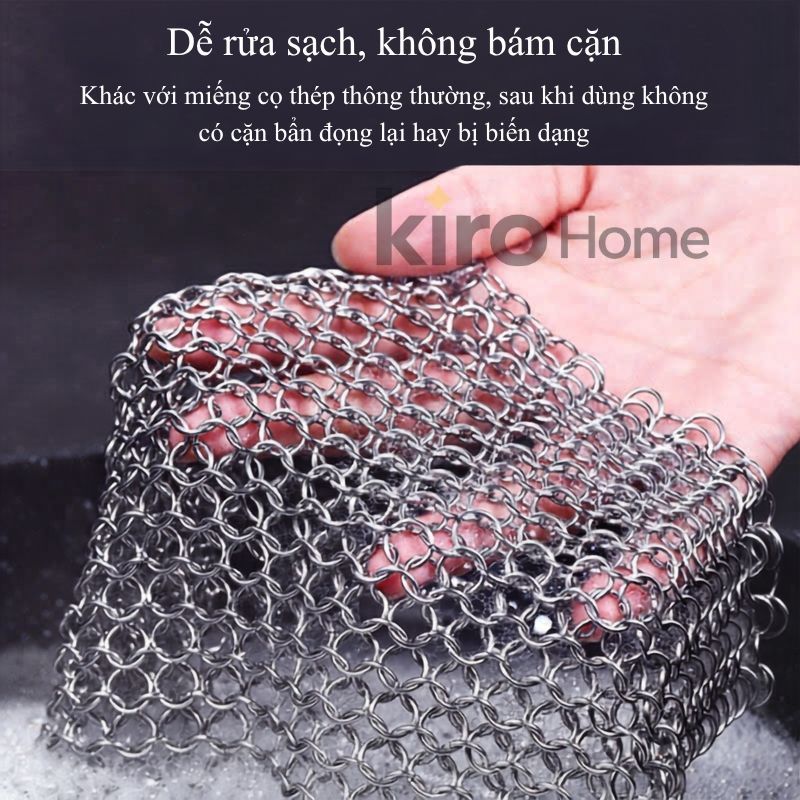 Lưới Cọ Xoong Nồi Thép 316 Không Gỉ, Miếng Rửa Bát Đan Thủ Công Không Trầy Xước Chảo Chống Dính