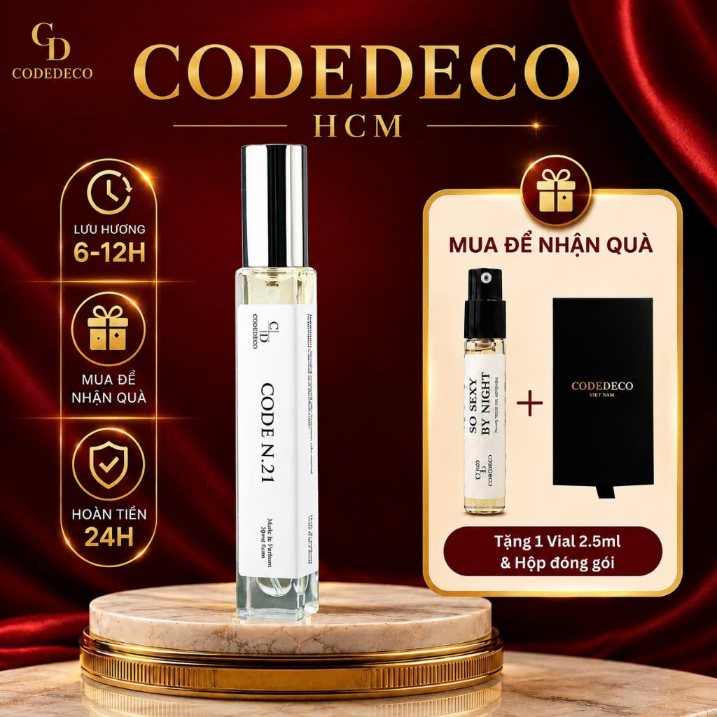 Tinh dầu nước hoa CODEDECO CODE N.21 10ml, Phóng Khoáng, Nam Tính, Cuốn Hút