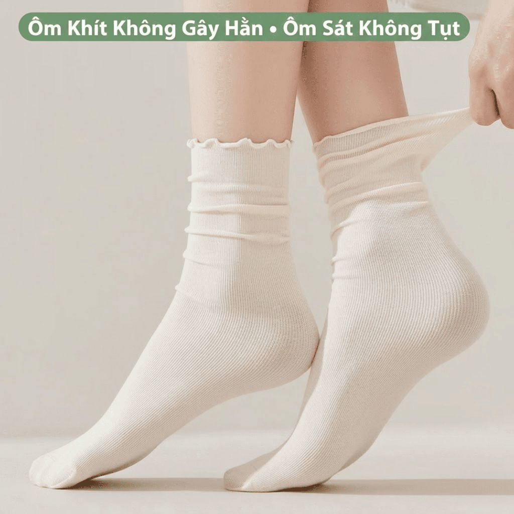 Tất Nữ Cổ Trung Lụa Siêu Mỏng Viền Bèo - Vớ Nhún Xuyên Thấu Thoáng Mát Mùa Hè - SoftStep