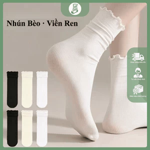 Tất Nữ Cổ Trung Lụa Siêu Mỏng Viền Bèo - Vớ Nhún Xuyên Thấu Thoáng Mát Mùa Hè - SoftStep