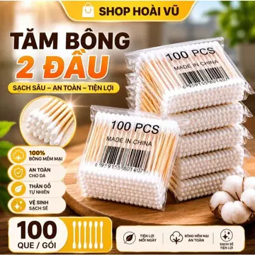 10 GỐI--Gói 100 Tăm Bông Cán Gỗ Thiên Nhiên Ngoáy Tai Tiện Lợi-K645-10 GỐI--