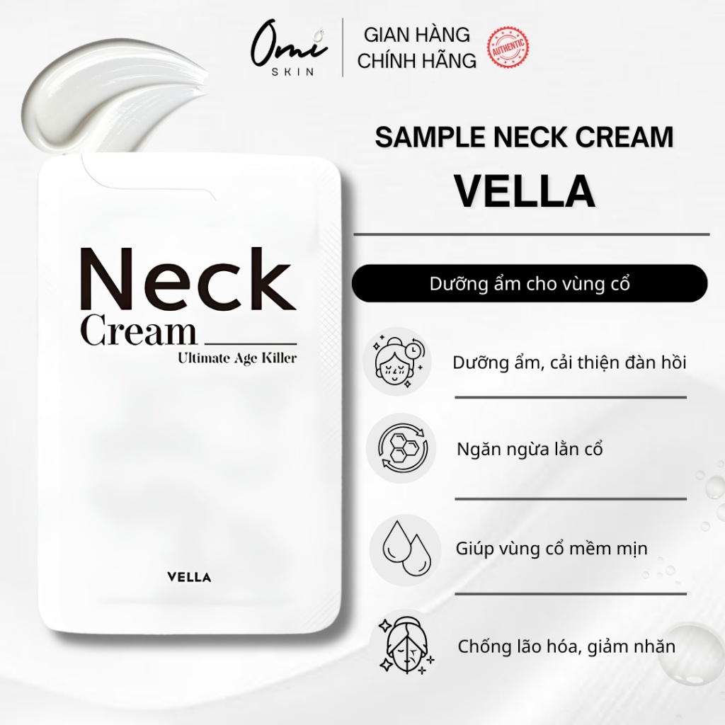 [GIFT]  Sample Kem Chăm Sóc Da Cổ VELLA Neck Cream 1ml Dưỡng Ẩm & Cải Thiện Độ Đàn Hồi Vùng Cổ