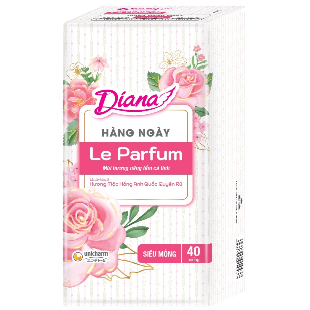 BĂNG VỆ SINH DIANA HÀNG NGÀY LE PARFUM SIÊU MỎNG – HƯƠNG NƯỚC HOA PHÁP QUYẾN RŨ (GÓI 40 MIẾNG)