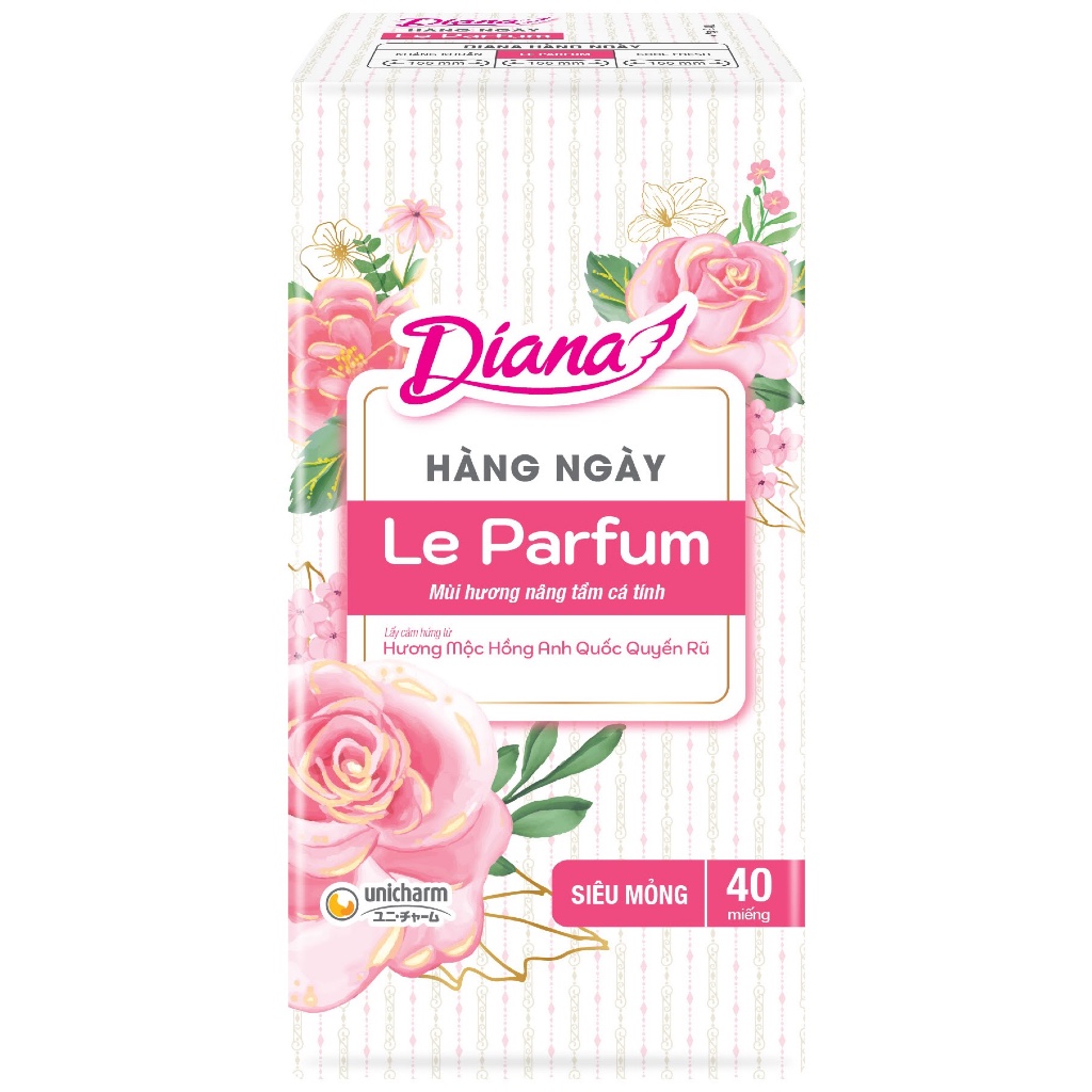 BĂNG VỆ SINH DIANA HÀNG NGÀY LE PARFUM SIÊU MỎNG – HƯƠNG NƯỚC HOA PHÁP QUYẾN RŨ (GÓI 40 MIẾNG)