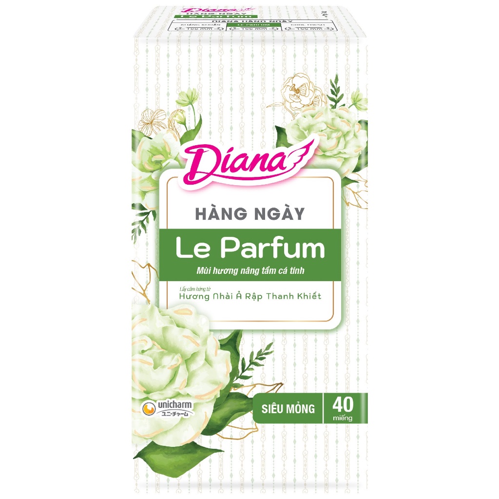 BĂNG VỆ SINH DIANA HÀNG NGÀY LE PARFUM SIÊU MỎNG – HƯƠNG NƯỚC HOA PHÁP QUYẾN RŨ (GÓI 40 MIẾNG)