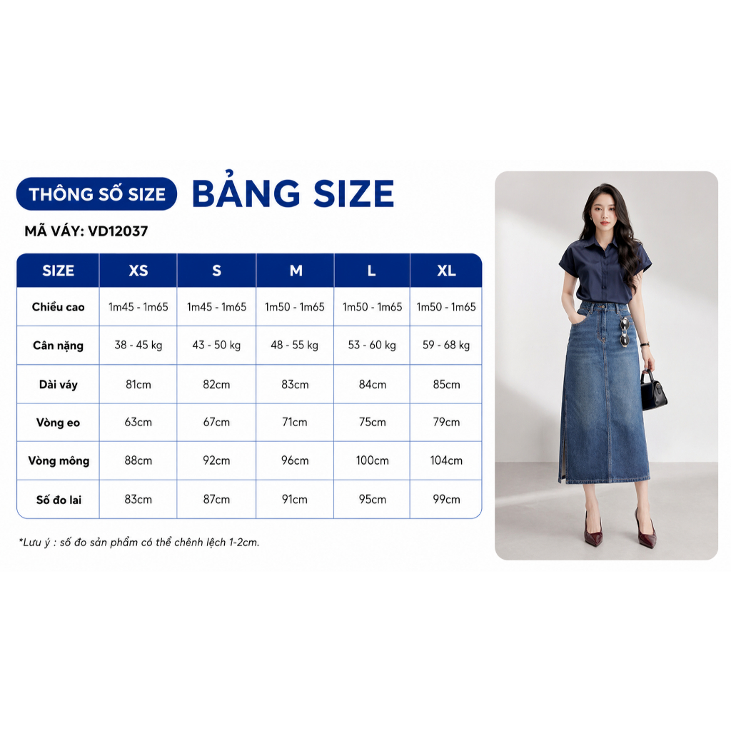 Chân Váy Jeans Midi GUMAC Dáng Suông Xẻ Sườn Chất Denim Mềm Dễ Phối VD12037