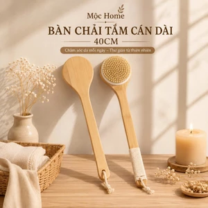 Cây Chà Lưng Cán40cm, Bàn Chải Khô Tắm Cọ Lưng Cao Cấp Thân Tre Sợi Lông Lợn Rừng