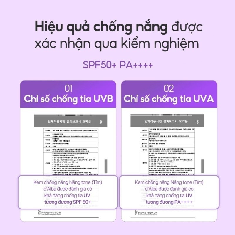Kem Chống Nắng d'Alba Nâng Tone Tím 50ml SPF 50+ Dưỡng Ẩm Sâu Không Chứa Cồn Paraben-ThyleeCosmetics Cam Kết Chính Hãng