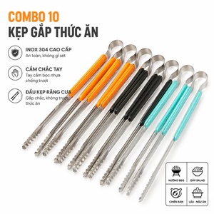 Combo 10 Kẹp gắp inox XNK59 có ốp chống nóng màu ngẫu nhiên