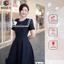 Đầm công sở HELEN thiết kế dáng xòe xanh cổ vuông đính hoa DL415