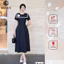 Đầm công sở HELEN thiết kế dáng xòe xanh cổ vuông đính hoa DL415