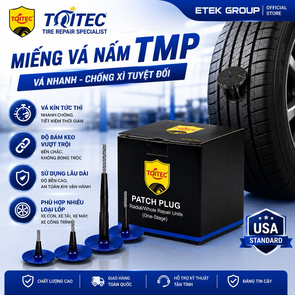 Miếng Vá Nấm Lốp Không Săm Ô Tô, Xe Máy, Xe Tải, Vá Vỏ Chuyên Dụng Siêu Kín