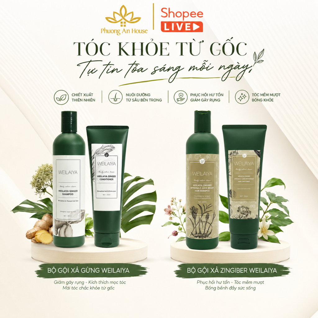 Dầu gội và dầu xả Weilaiya Ginger phục hồi tóc