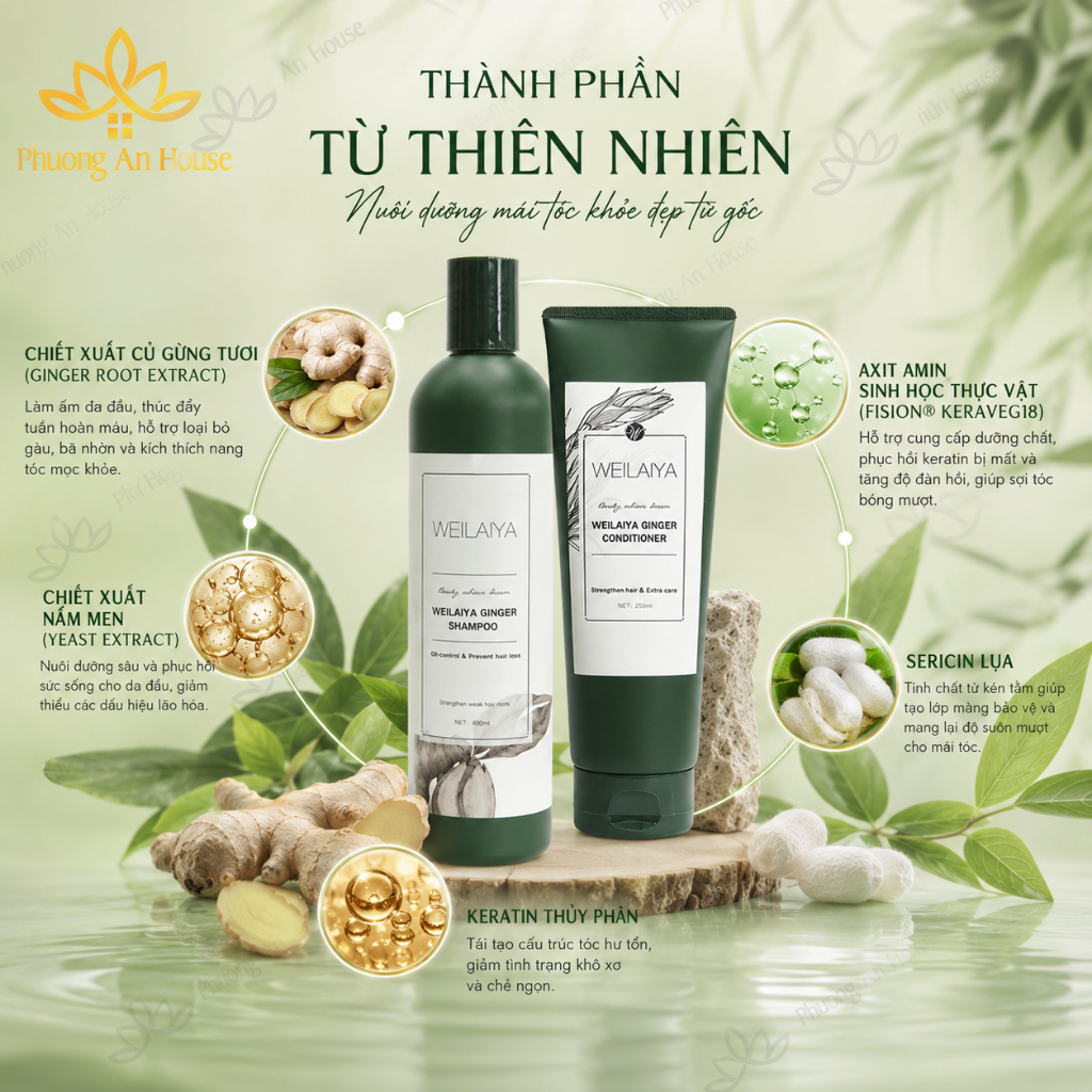 Dầu gội và dầu xả Weilaiya Ginger phục hồi tóc
