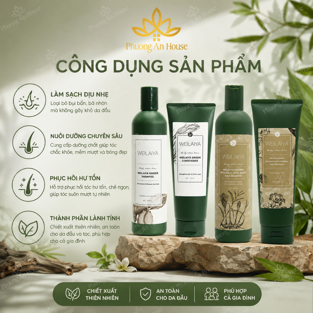 Dầu gội và dầu xả Weilaiya Ginger phục hồi tóc