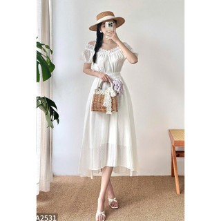Đầm thô phối ren trễ vai 2 dây form xòe tiểu thư sang chảnh A2531