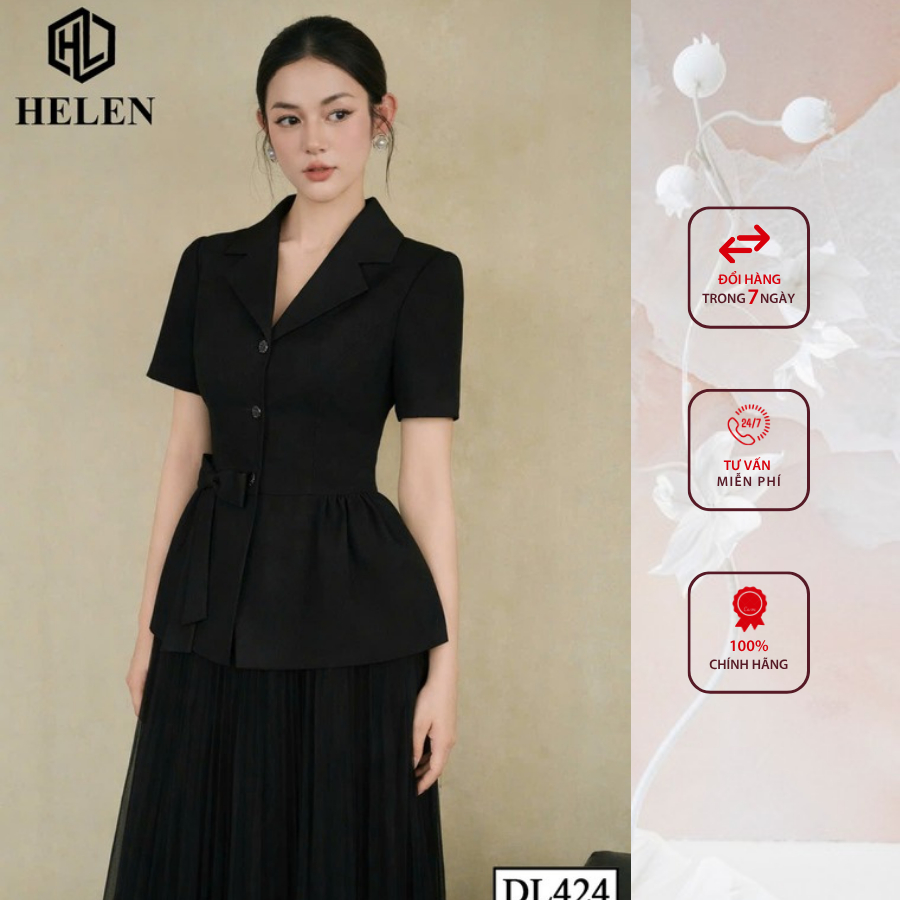 Đầm liền thân công sở HELEN thiết kế dáng xòe giả set đen DL424