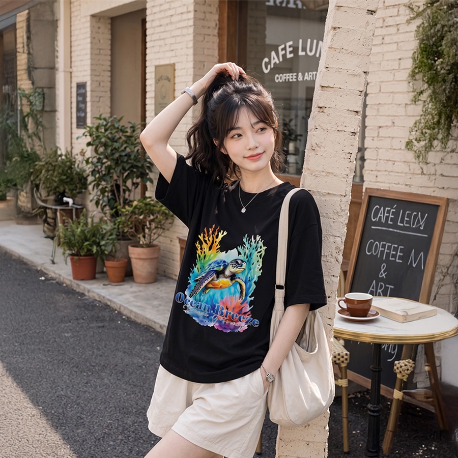 AT BST Áo Thun RÙA Unisex Form Rộng Cotton Cho Mùa Hè Chất Liệu Mềm Thoáng In Graphic Đa Dạng Phù Hợp Nam Nữ Size