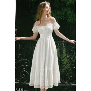 Đầm Maxi Thô Ren Cổ Vuông Tay Bèo Sang Chảnh Tiểu Thư A1331