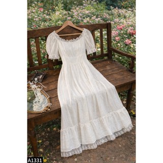 Đầm Maxi Thô Ren Cổ Vuông Tay Bèo Sang Chảnh Tiểu Thư A1331