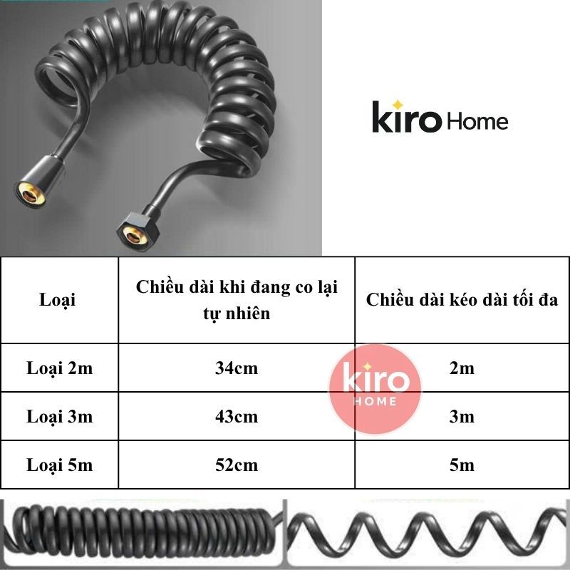 Dây Vòi Xịt Vệ Sinh Dạng Lò Xo Co Giãn 3M 5M, Ống Cấp Nước Tăng Áp Lực Chịu Nhiệt Cao Cấp