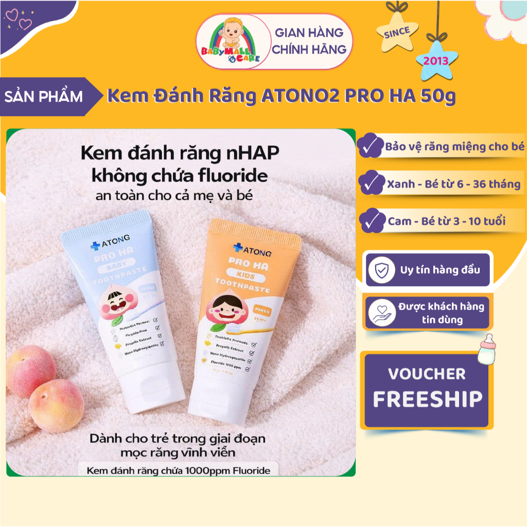Kem Đánh Răng ATONO2 PRO HA 50g Hỗ Trợ Giảm Sâu Răng Bảo Vệ Men Răng Cho Bé | Babymall & Care
