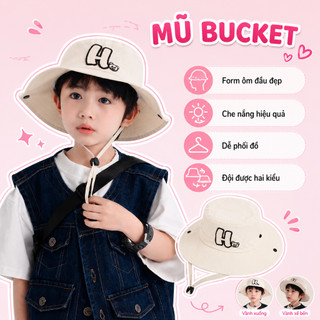 Mũ cao bồi cho bé HAZIN mũ rộng vành thêu chữ, nón tai bèo 2 lớp vải KAKI cho bé trai bé gái từ 3-10 tuổi siêu cá tính
