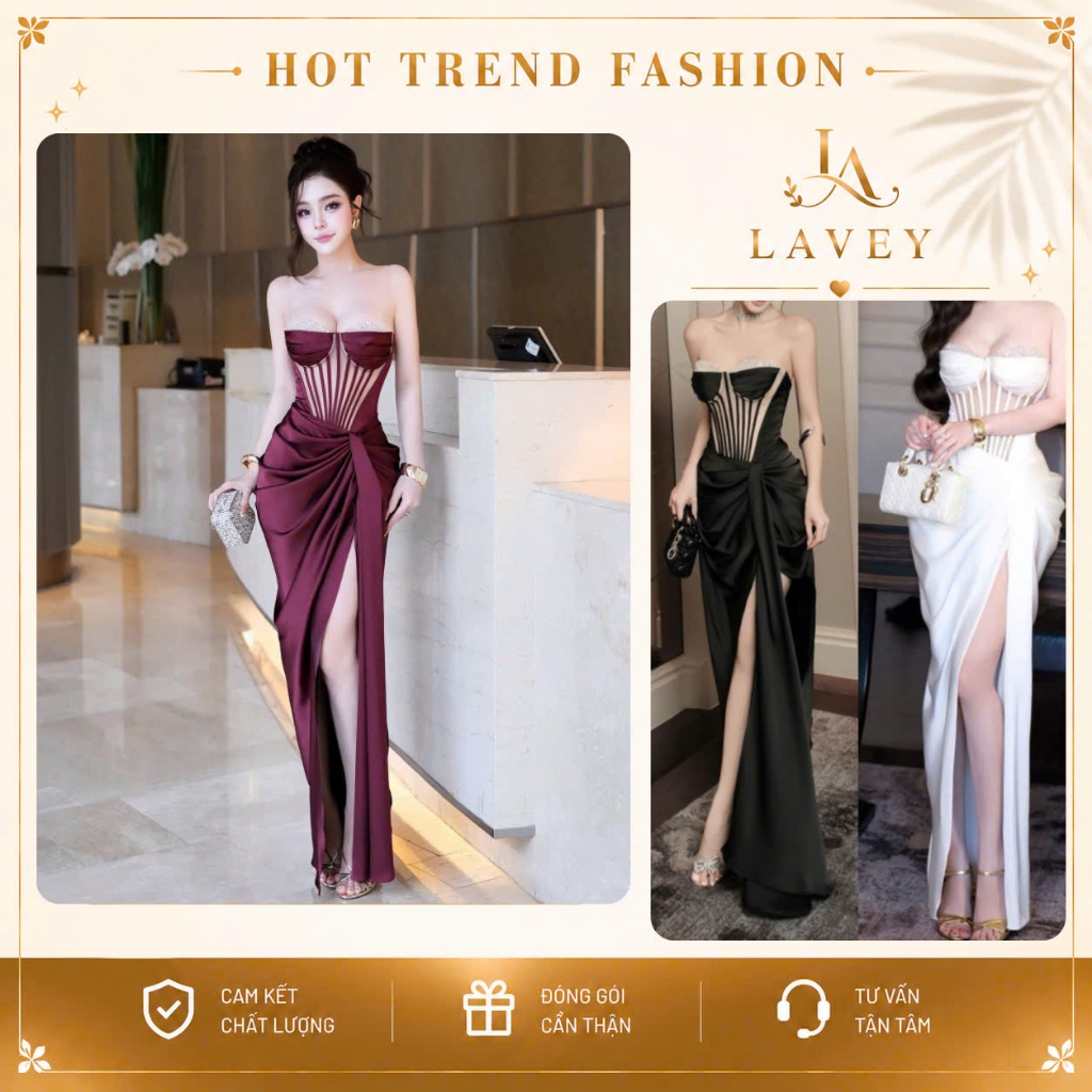 Đầm Dự Tiệc Cup Ngực Xẻ Tà Quyến Rũ Corset Ôm Eo Tôn Dáng