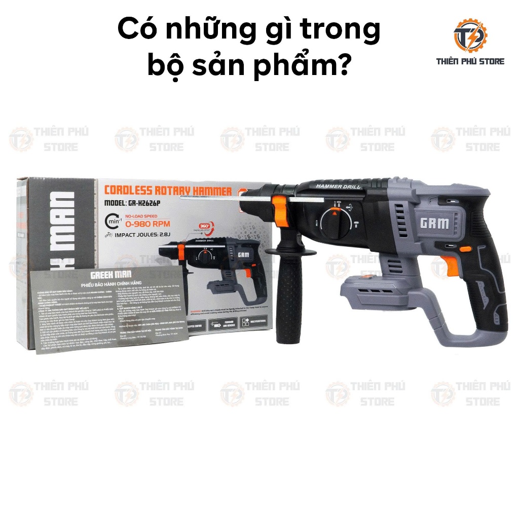 Thân Máy Khoan Bê Tông GREEKMAN GR-K2626P| Động Cơ Không Chổi Than, Điện Áp  21V, Lực Đập: 2,8J
